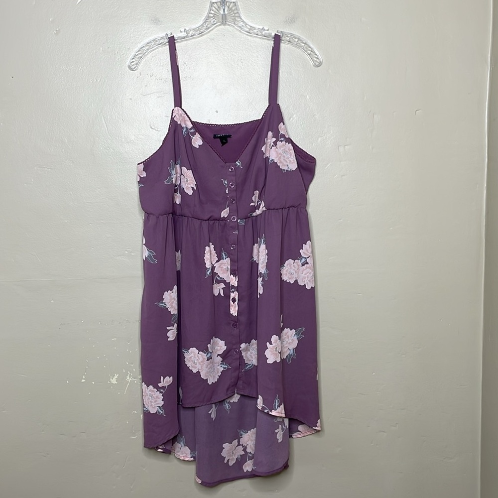 TORRID Lexie Purple Floral Georgette Babydoll Empire Waist Cami Tunic Tank 14